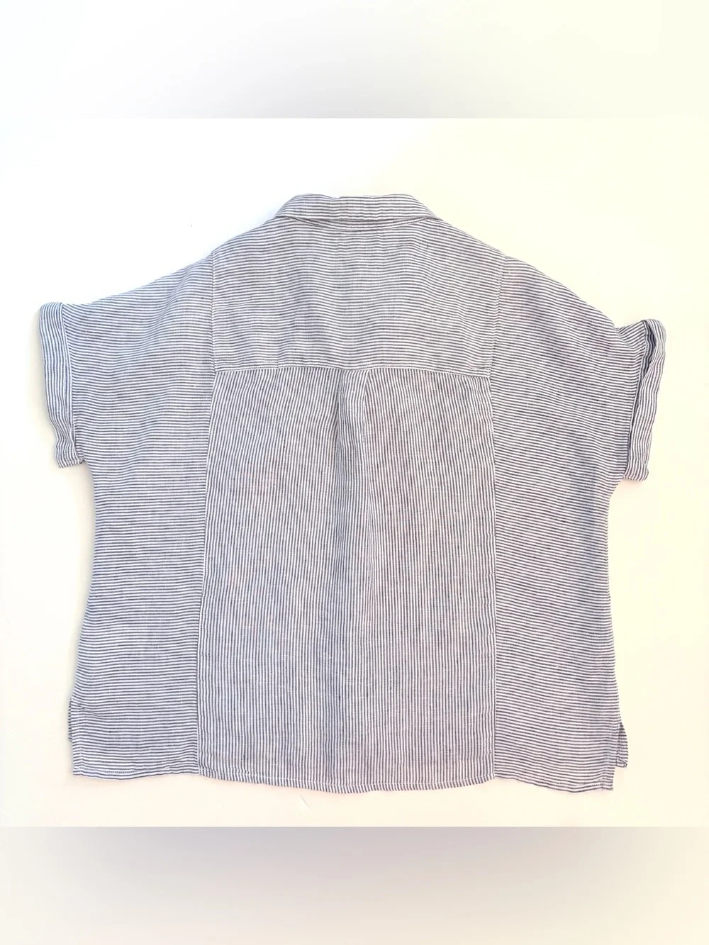 Christian Siriano 100% Linen Striped Button Up Short Sleeve Shirt  Top SZ L - Picture 8 of 9